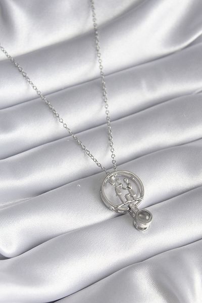 Skygo 316L Steel Silver Human Figure Model'I Love You in 100 Languages' Projection Women's Necklace - Tj-Bko8291