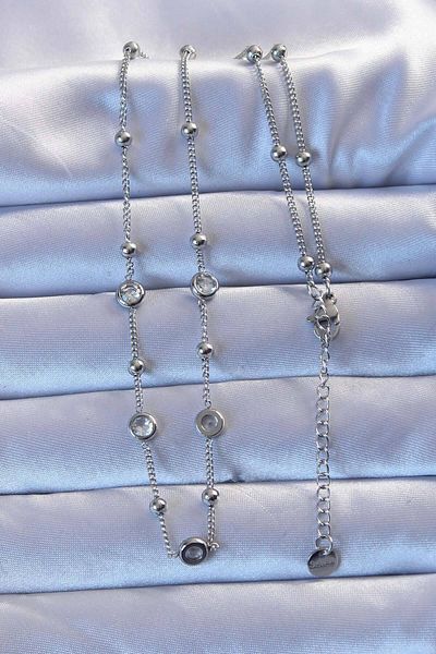 Skygo 316L Steel Silver Color Zircon Stone Ball Chain Necklace - Tj-Bko9262
