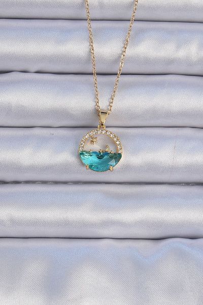 Skygo 316L Steel Chain Gold Color Zircon Stone Sea Look Moon Star Necklace - Tj-Bko9065