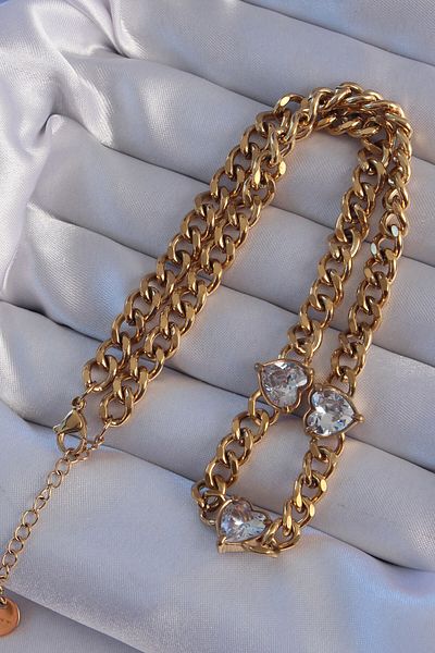 Skygo 316L Steel Gold Color Zircon Stone Heart Model Chain Necklace - Tj-Bko8949