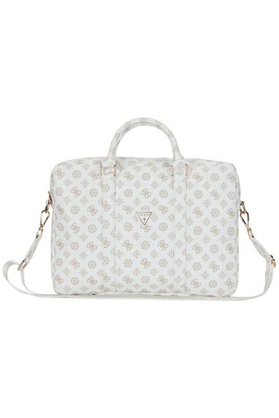 Guess Laptop Bag 16 inch, Peony Triangle Logo, Eco-leather, Adjustable Strap, Guess, White