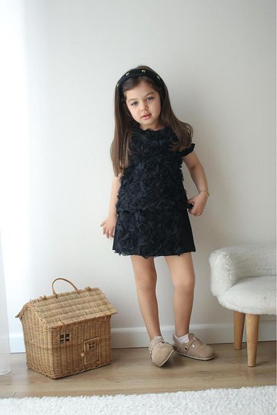 Zuzu Black Girl's Suit with Rose Shorts and Skirt