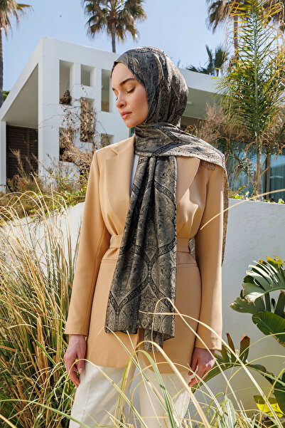 Mooncorn Μαύρο-μπεζ μοτίβο Soler Shine Line Σάλι