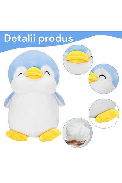 Malvys Jucarie de plus Malvys®, Pinguinul Zambarel, Bleu, 30 cm