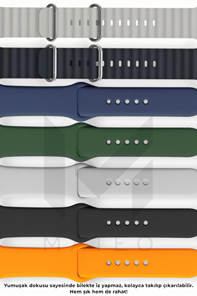 MATEO 7'li Apple Watch Kordon Seti | 42mm / 44mm / 45mm Uyumlu | 5 Silikon + ...