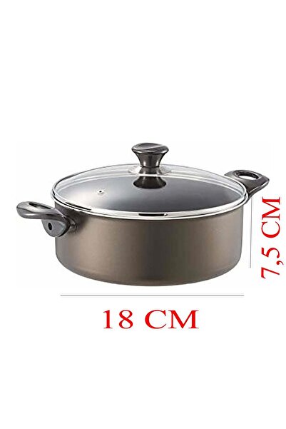Mehtap Onyx Teflon Deep Pot with Glass Lid 18 cm Meh Tap