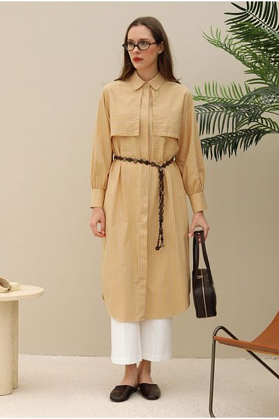 HEQA Windbreaker Long Shirt Light Camel