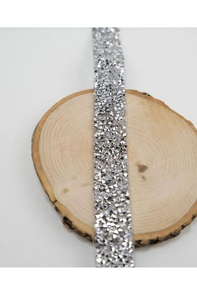 OZN AKSESUAR Iron-On Rhinestone Ribbon, Adhesive Rhinestone Ribbon Evening Dress Rhinestone Ribbon, Rhinestone Trim 2 Mt 1.5cm Silver