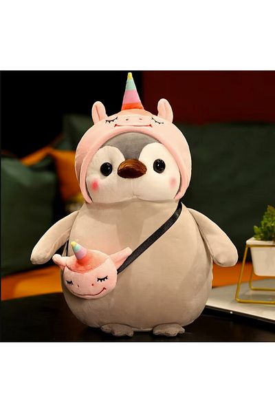 Malvys Plush Toy, Unicorn Penguin, Grey/pink, 25 Cm