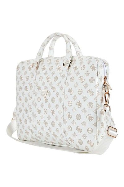 Guess Laptop Bag 16 inch, Peony Triangle Logo, Eco-leather, Adjustable Strap, Guess, White