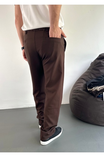 tiggirmoda Kahverengi Erkek Rahat Kalıp Baggy Beli Lastikli Pantolon