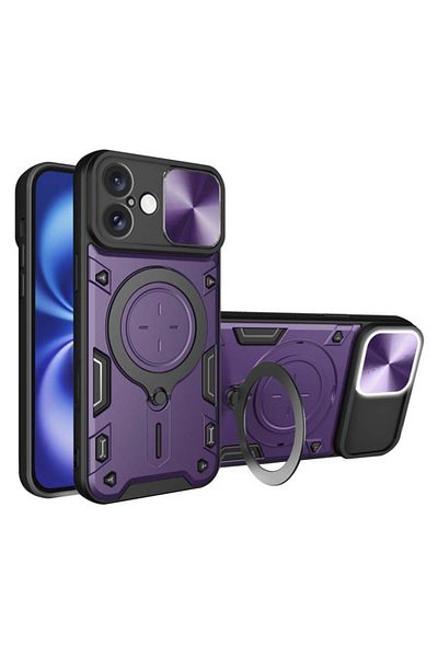 SKYDDAR INNOVATION Case for IPhone 16, CamGuard Pro, Magnetic Ring, Camera Protection, Purple, sticker set