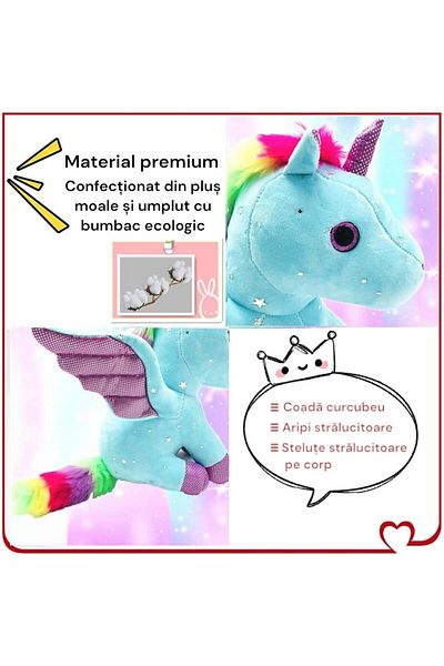 Malvys Jucarie de plus Malvys®, Unicorn cu Aripi de Inger, Bleu, 30 cm