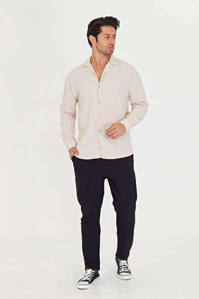 ZİNOX Cămașă pentru bărbați cu mânecă lungă și rever, cu model înfășurat, oversize