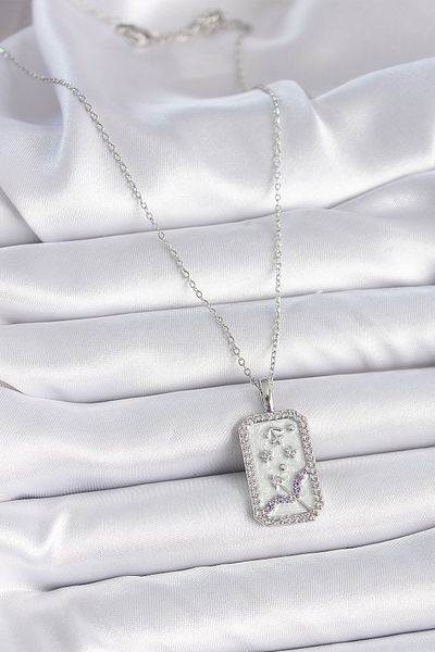 Skygo 316L Steel Silver Color Chain Sagittarius Zodiac Sign Women's Necklace with Zircon Stone - Tj-Bko9450