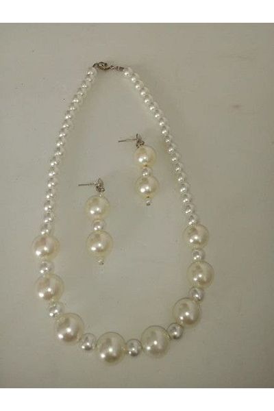 MODAMAYS 2Pcs White Color Pearl Women Jewelry Set Earrings Necklace B2573M