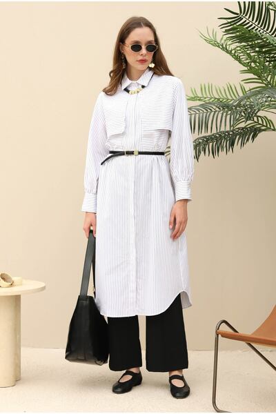 HEQA Rüzgarlıklı Uzun Gömlek Beyaz