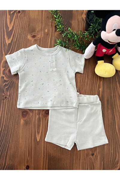 %100 Organik Pamuk Unisex EOKE TEX Sertifikalı Ay Yıldız Baskılı Çıtçıtlı T-shirt & Şort 2'li Takım