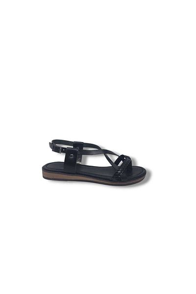 Zerhan Clavi 4006 Women's Black Genuine Leather Flip Flops Sandals Shoes