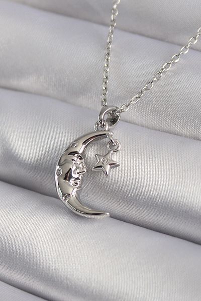 Skygo 316L Steel Silver Color Zircon Stone Moon Star Model Women's Necklace - TJ-BKO8345