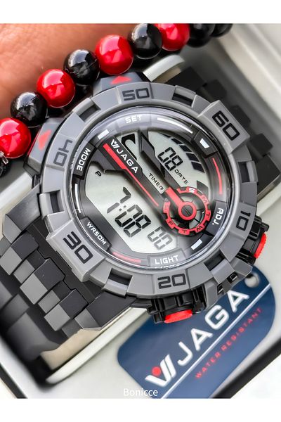 Jaga Brand Suitable for Pool and Sea Use, Silicone Strap Red Digital Sports Wristwatch