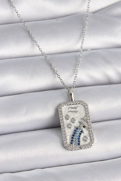 Skygo 316L Steel Silver Color Chain Aquarius Zodiac Sign Women's Necklace with Zircon Stone - Tj-Bko9447