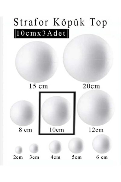 ÇİLEKHOMEAVM Strafor Köpük Top 10 cm 3 Adet Köpük Top Küre Toplar Yuvarlak St...