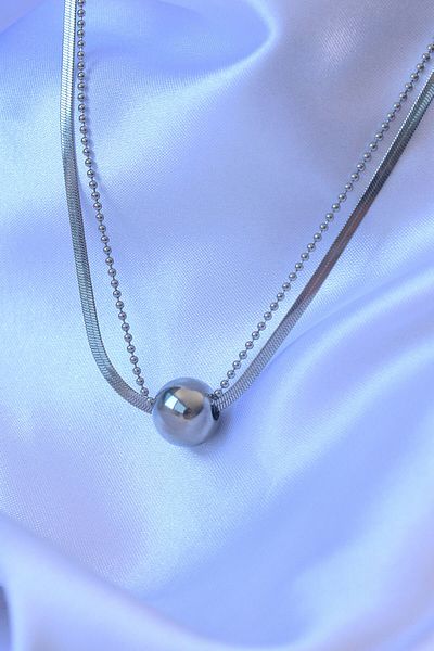 Skygo 316L Steel Double Chain Silver Color Topcuk Italian Model Necklace - Tj-Bko8877