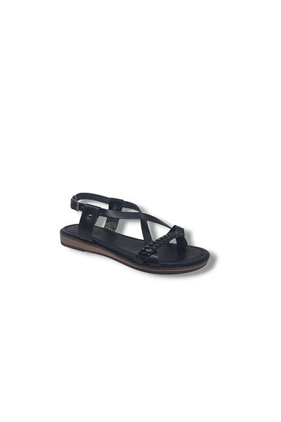 Zerhan Clavi 4006 Women's Black Genuine Leather Flip Flops Sandals Shoes