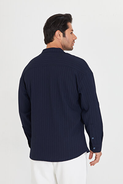 ZİNOX Мъжка риза с дълъг ръкав и яка, с ниско рамо и набрана кройка, в голям размер Apaç