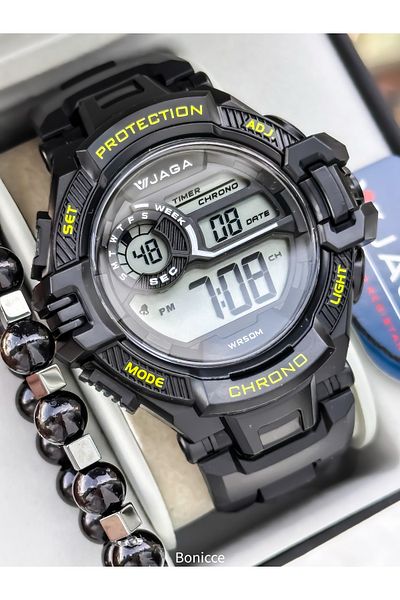 Jaga Black Digital Men's Wristwatch with Waterproof Stopwatch