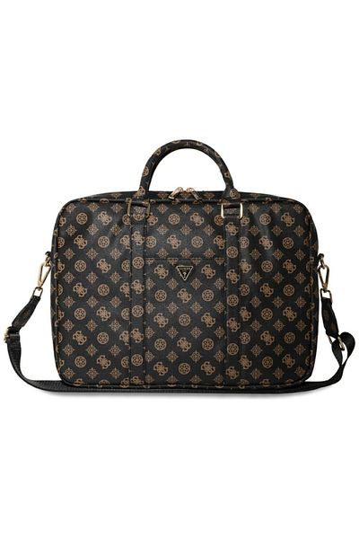 Guess Laptop Bag 16 inch, Peony Triangle Logo, Eco-leather, Adjustable Strap, Guess, Black