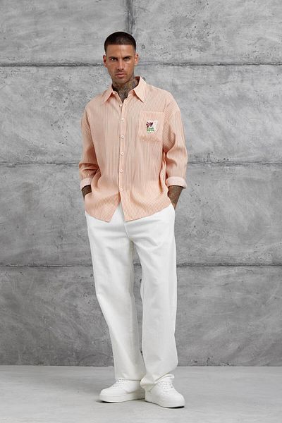NOMARC Πουκάμισο Oversize από ύφασμα Modal με ρίγες σολομού