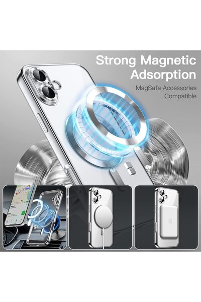 REDz Accessories Θήκη Luxe Armor, Magsafe, Συμβατή με Iphone 16, Προστασία Κάμερας, Σιλικόνη, Διαφανής, Ασημί