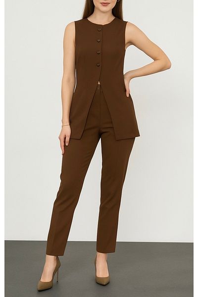 todays co Brown Vest Pants Bottom Top Set