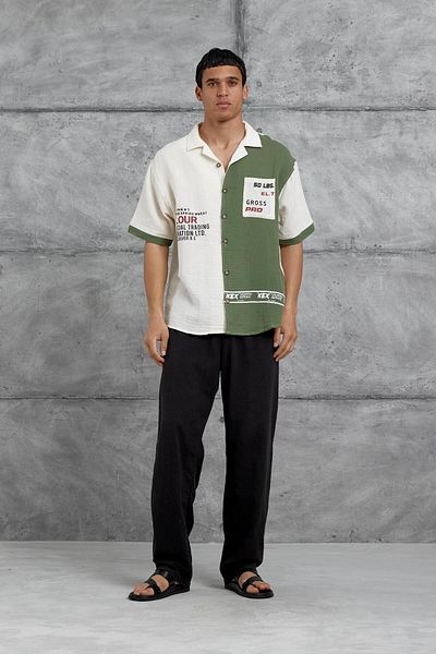 NOMARC Πράσινο κρεμ πουκάμισο με τσέπες Oversize