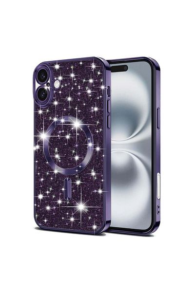 SKYDDAR INNOVATION Case for IPhone 16, Luxury Glitter Magsafe, Shockproof, Raised Edges, Purple, Sticker Set