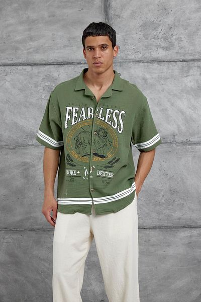NOMARC Πράσινο πουκάμισο με στάμπα FearLess Oversize