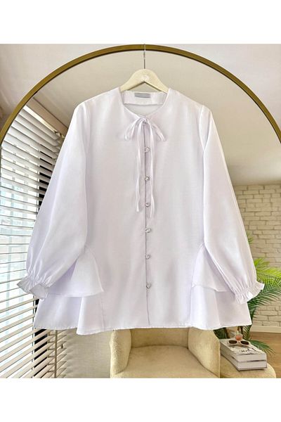 ensade Poplin Women's Shirt with Bow Collar - Casual and Office Chic Together