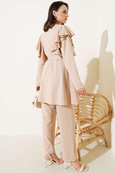 VOLT CLOTHİNG Women's Shoulder Ruffled Button Detailed Two-Piece Suit