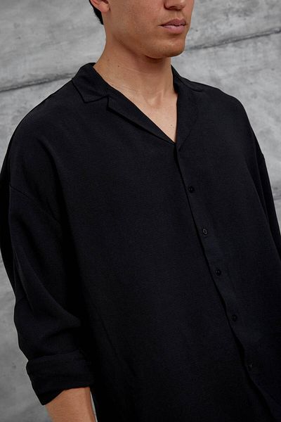 NOMARC Μαύρο υφασμάτινο πουκάμισο Mrk Viscose