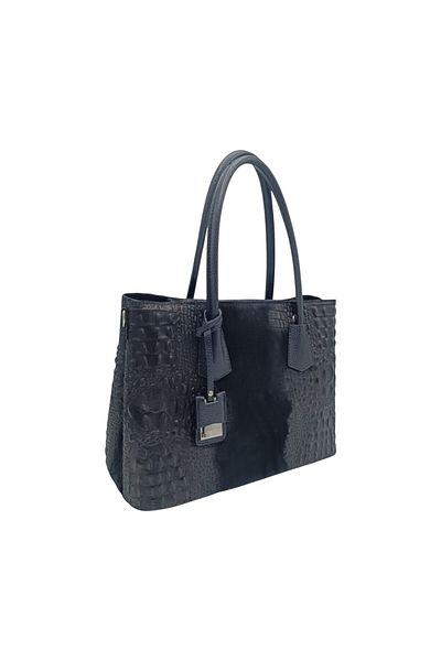 EVoStyle EVoStyle GO82 Women's Bag, Mix of Genuine Leather and Suede, Black Color, 34 x 24.5 x 15 cm