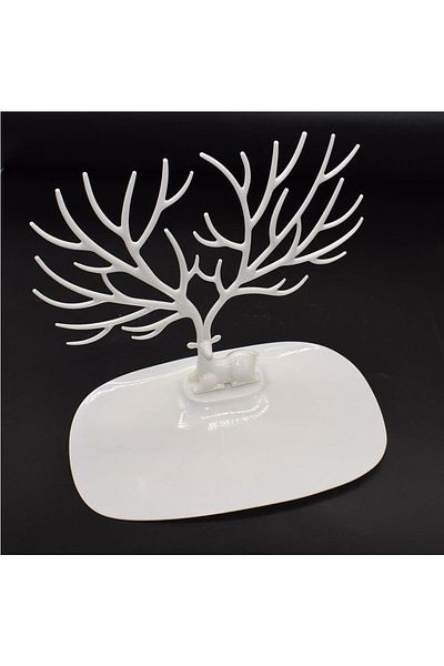 Pisicik White Color Deer Design Jewelry Stand Ring Necklace Jewellery Hanger Organizer