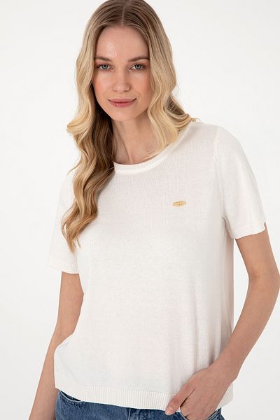 U.S. Polo Assn. Women's White Crew Neck Knitwear T-Shirt 50306460 -Vr013