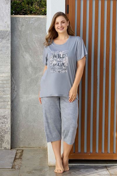 Aydoğan Women`S Pajama Sets Plus Size & Oversize Short Sleeve Capri & Bermuda