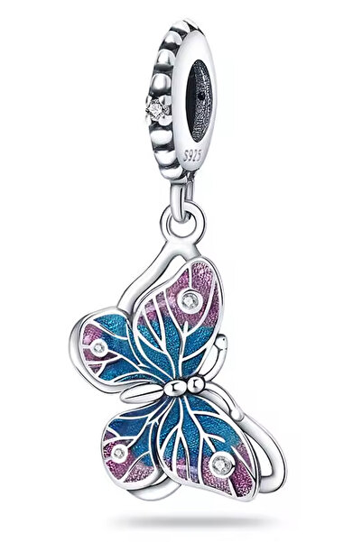 Fubena سحر فضي متدلي على شكل فراشة ملونة