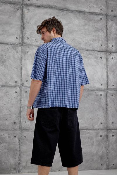 NOMARC Τυρκουάζ καρό κοντομάνικο πουκάμισο Oversize