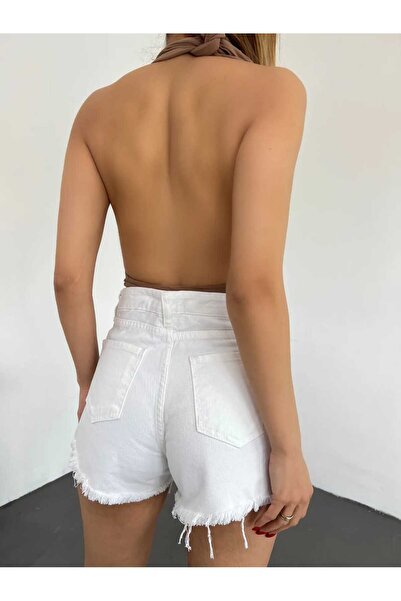 Zeliza Moda Evi Lazer Yırtık Detaylı Mini Kadın Kot Denim Şort