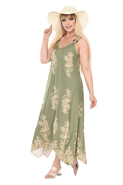 MELSAY Women's Strappy V-Neck Khaki Panel Pattern Plus Size Dress