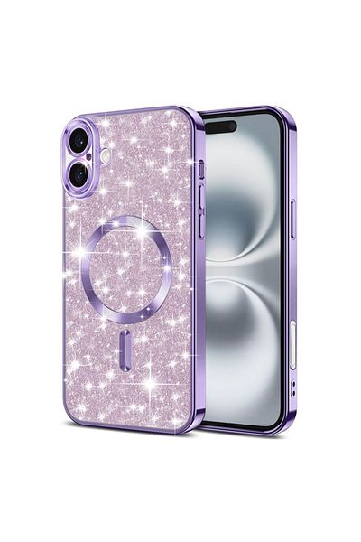 SKYDDAR INNOVATION Case for IPhone 16, Luxury Glitter Magsafe, Shockproof, Raised Edges, Light Purple, Sticker Set